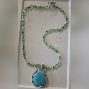 Turquoise and Green Beaded Necklace with Pendant